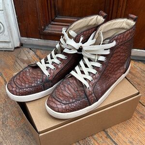 Christian Louboutin Men’s High-Top Sneaker - Croc Embossed Leather
